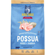Hau-Hau Champion Possua riisiä ja kauraa 9 kg kuivaruoka aikuisille koirille