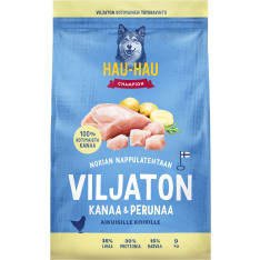 Hau-Hau Champion Viljaton kanaa ja perunaa 9 kg koiran kuivaruoka