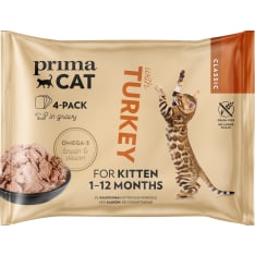 PrimaCat Classic Kalkkunaa kastikkeessa 4 x 85 g kissanpennun märkäruoka