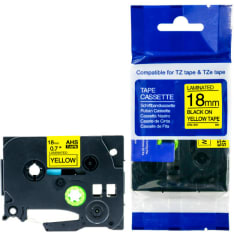 18mm x 8m P-Touch yhteensopiva musta/keltainen tarranauha