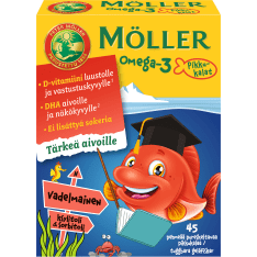 Möller Omega-3 Vadelma Pikkukalat 45 kpl ravintolisä