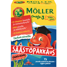 Möller Omega3 Vadelma pikkukalat 72 kpl ravintolisä