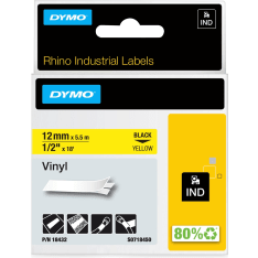 DYMO® Rhino™ Industrial Tape Coloured Vinyl 12mm x 5.5m black on yellow