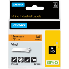 DYMO® Rhino™ Industrial Tape Coloured Vinyl 12mm x 5.5m black on orange