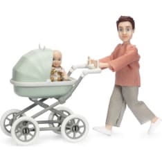 Lundby man, baby and pram doll