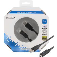 Deltaco USB-A - USB-C kaapeli käännettävällä liittimellä
