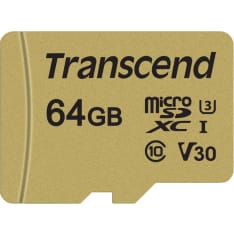 Transcend Gold 500S microSD w/adp (V30) R95/W60 64GB micro-SD muistikortti