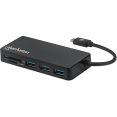 Manhattan 3xUSB-A hubi ja kortinlukija USB-C kaapelilla