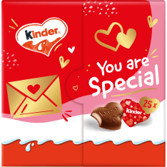 Kinder Chocolate box containing 25 heart shaped chocolate pralines 107g