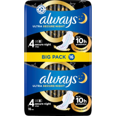Always Ultra Secure Night 4 terveysside 16 kpl/pkt