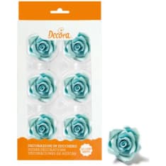 Decora Edible decoration, light blue big roses 6 pcs