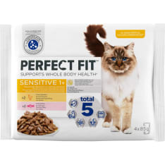 Perfect Fit Sensitive 1+ 4 x 85 g Kastikelajitelma kissan märkäruoka