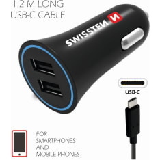 Swissten 2.4A 2xUSB autolaturi + USB-C kaapeli