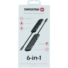 Swissten 6-in-1 USB-C hubi (USB-C PD, 3xUSB 3.0, Micro SD)