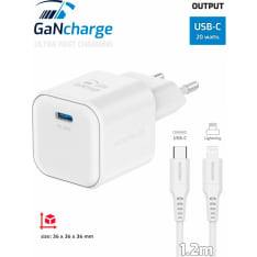 Swissten GaN USB-C + USB-C-Lightning kaapeli 20W laturi