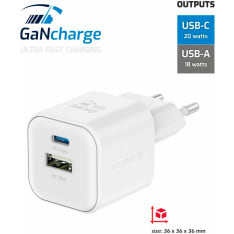 Swissten GaN 1xUSB / 1xUSB-C 20W laturi