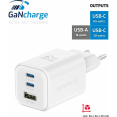 Swissten GaN 1xUSB / 2xUSB-C 65W laturi