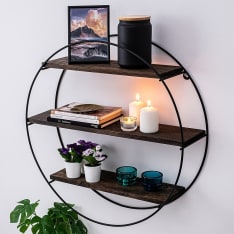 Chic Home Collection Tulikukka ruskea/musta 3-tasoinen seinähylly