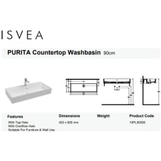 Isvea Purita Sharp 90x42cm hanatasolla malja-allas