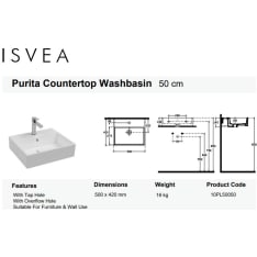 Isvea Purita Sharp 50x42 cm hanatasolla malja-allas