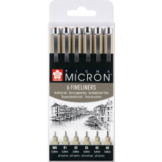 Sakura Pigma Micron Fineliner musta 6-setti kuitukärkikynä