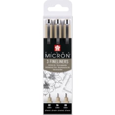Sakura Pigma Micron Fineliner musta 3-setti kuitukärkikynä
