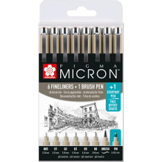 Sakura Pigma Micron Fineliner musta 7+1-setti