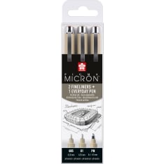 Sakura Pigma Micron Urban Fineliner musta 3-setti kuitukärkikynä