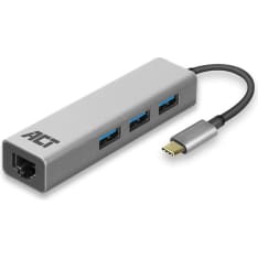 ACT 3-porttinen USB-C -hub ja verkkosovitin