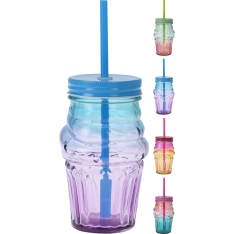 Drinking glass with straw 475 ml assorted colors