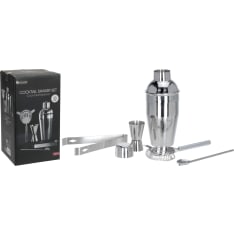 KM cocktail shakers in 5 glasses