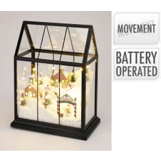 H&S Skiing Scene 33x25,5cm lasihuone led valoilla ja liikkeellä