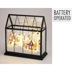 H&S Skiing Scene 33x33cm lasihuone led valoilla