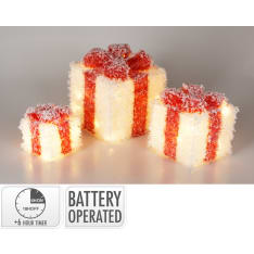 H&S 3-osainen punainen/valkoinen lahjapakettisetti led valoilla