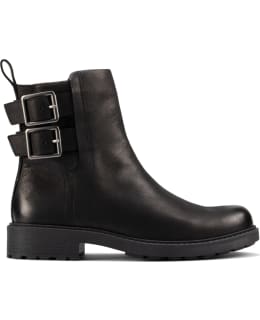 Clarks Women's Orinoco2 Stud Motorcycle Boot - Black Leather Ankle Boot With Buckle