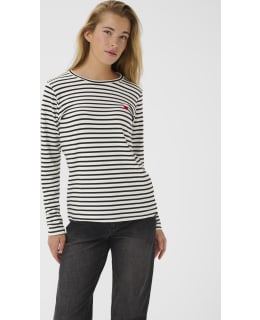Kaffe LIDDY T-SHIRT - Maglietta a manica lunga - chalk lettuce oil green heart/bianco