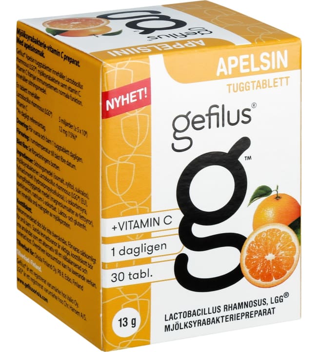 Gefilus Maitohappobakteeri+C Appelsiini 30 tabl. ravintolisä