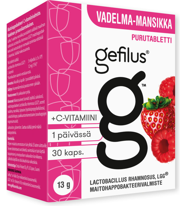 Gefilus Vadelma-Mansikka 30 tabl. maitohappobakteeri