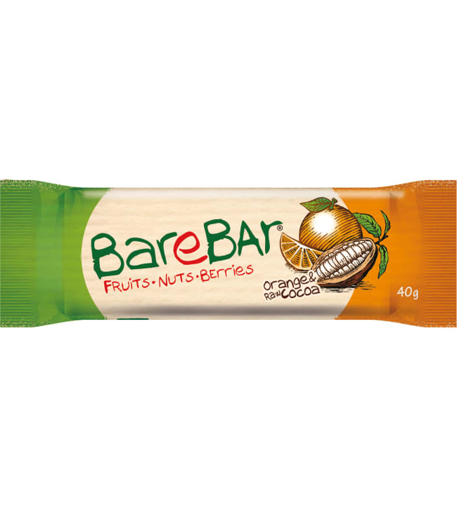 Leader BareBar Appelsiini-Raakakaakao 40 g taatelipatukka