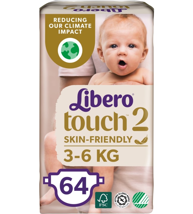Libero Touch koko 2, 3-6 kg 64 kpl teippivaippa