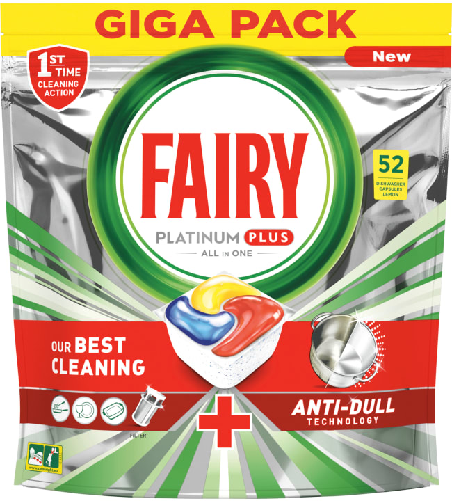 Fairy Platinum Plus All in One Lemon 52 kpl konetiskitabletti