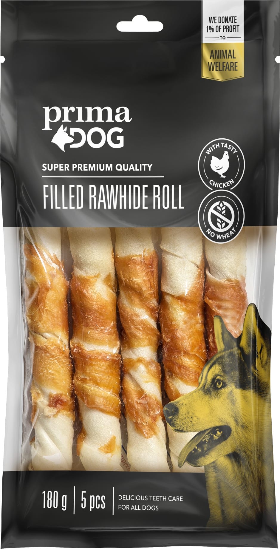 Prima Dog Filled Rawhide Roll With Chicken 18 cm 5 kpl pururulla