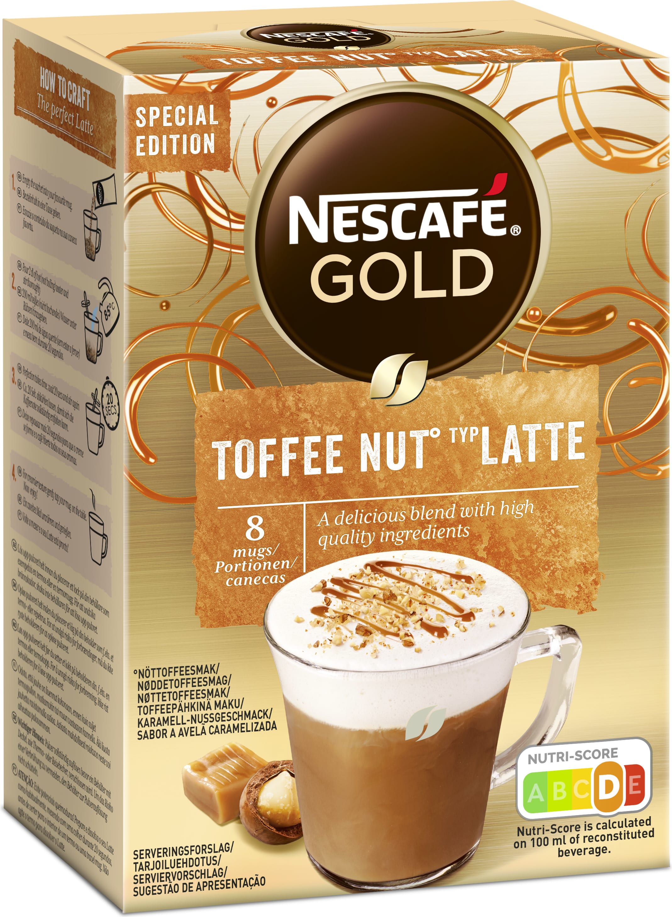 Nescafé Gold Toffee Nut Latte 8kpl/156g erikoispikakahvi annospussi