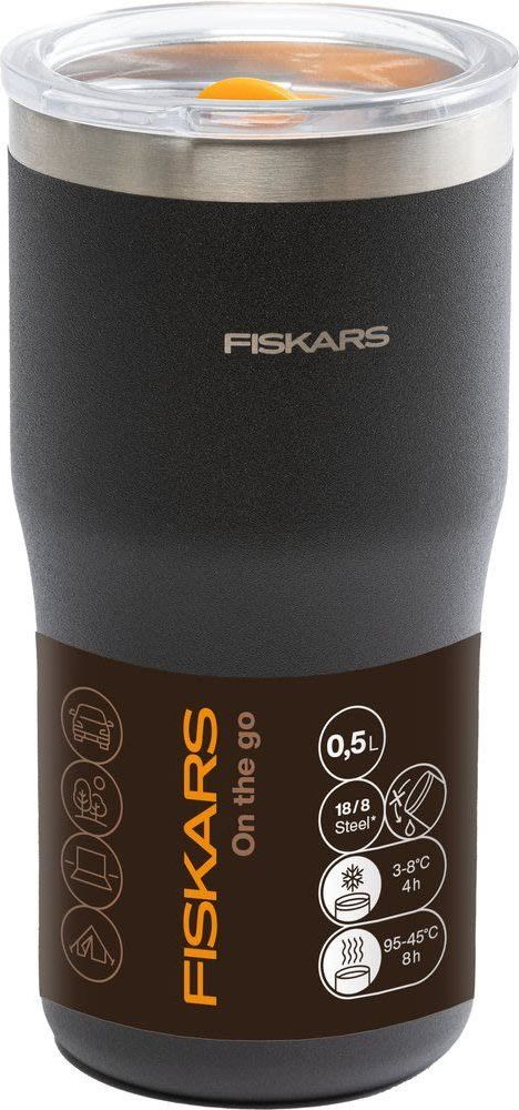 Gourde Isotherme Fiskars On-the-Go 0,5 L - Noir, Garde Le Chaud 20h Et Le Froid 8h