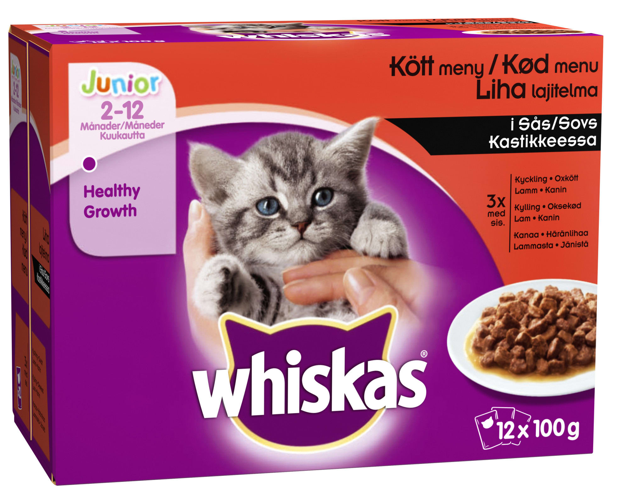 Whiskas Junior 12x100 g lihalajitelma kastikkeessa