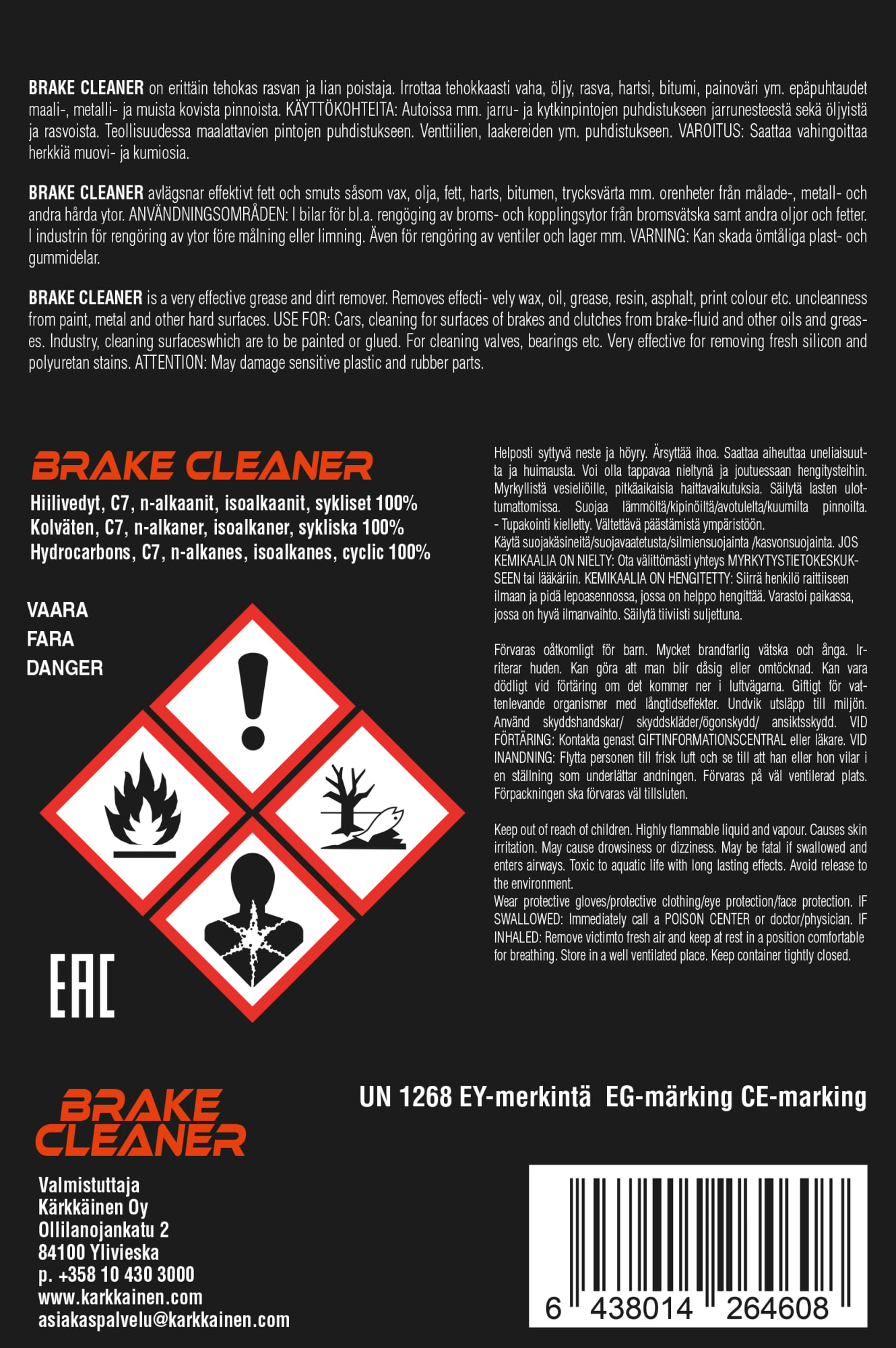 Brake Cleaner 5L jarrujen puhdistusaine verkkokauppa