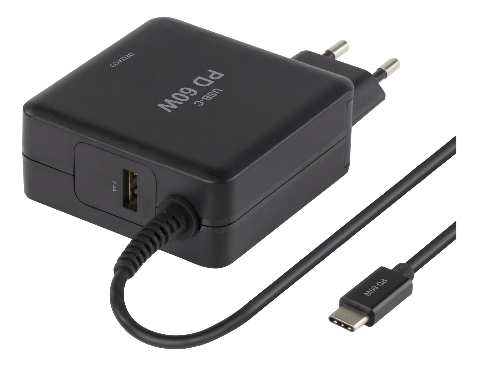 Deltaco smp usbc60pd 60w usb c laturi kannettavalle tietokoneelle 