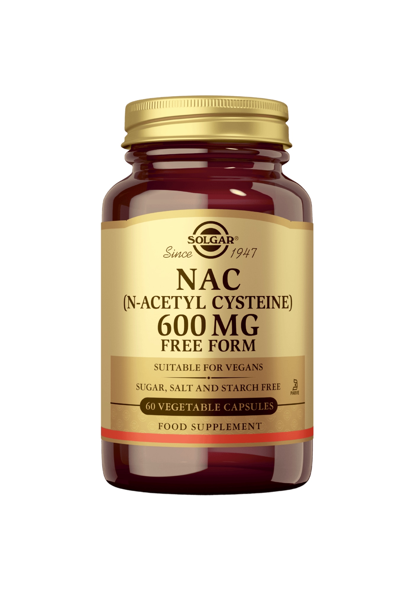 Solgar® NAC N-Asetyyli L-Kysteiini 600 mg 60 kaps. ravintolisä
