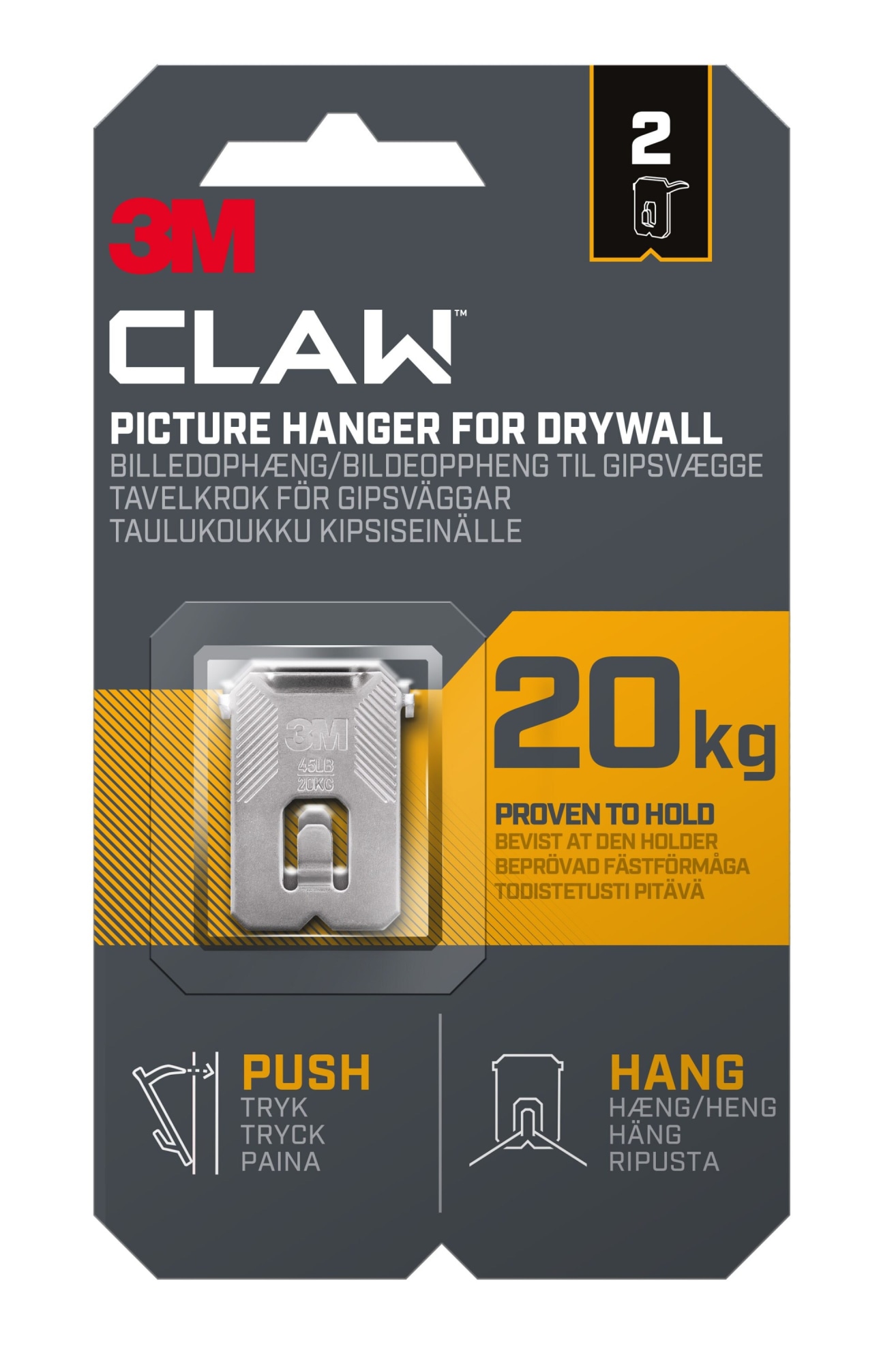 3m Claw™ 2 kpl 20kg taulukoukku kipsilevylle