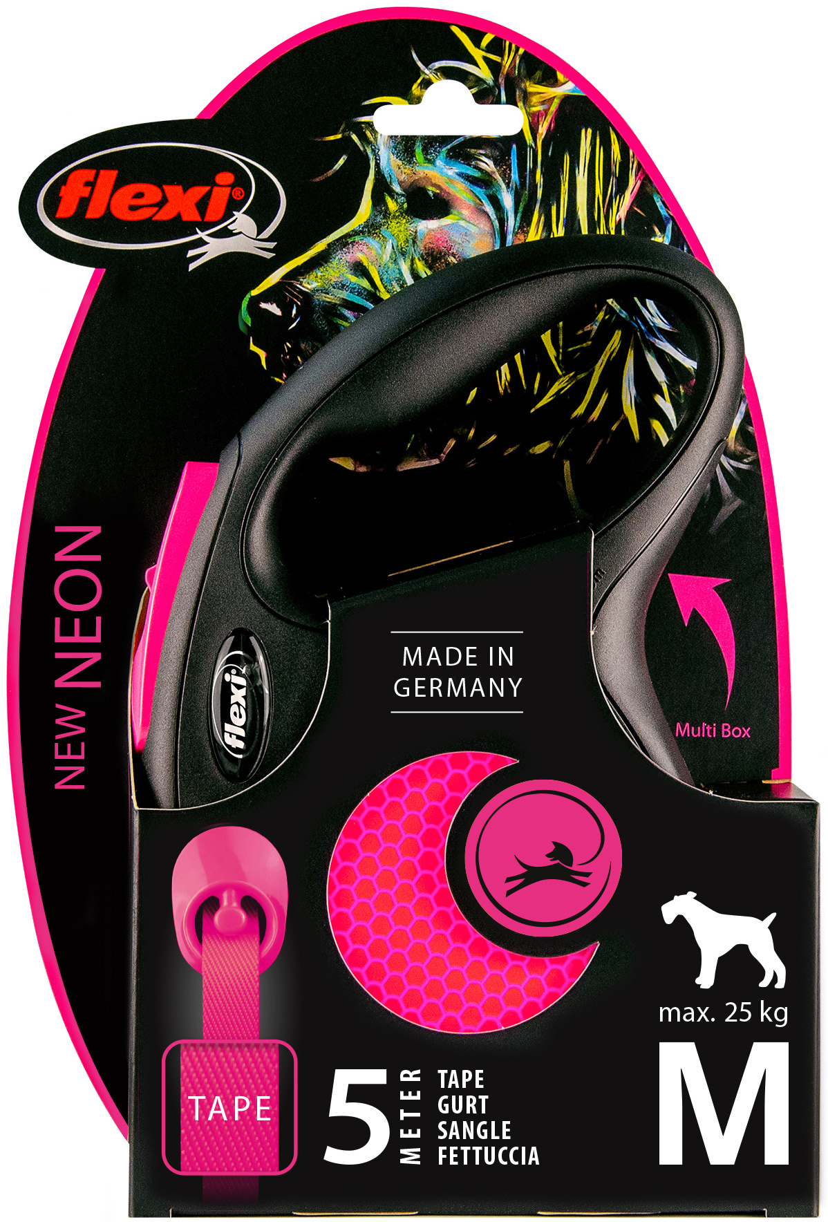 Flexi New Neon M pinkki 5 m nauha kelatalutin